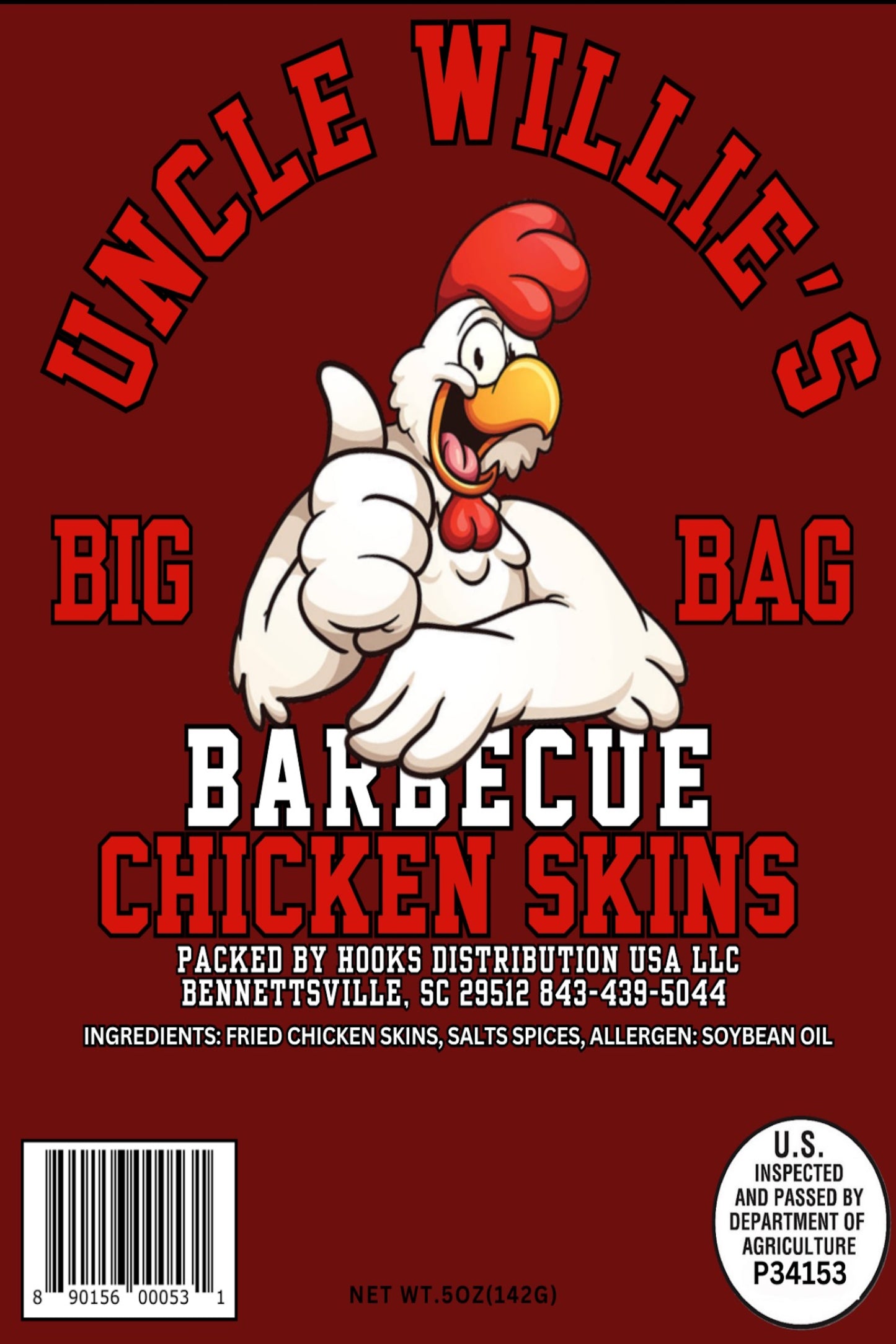 UNCLE WILLIE'S CHICKEN SKINS BARBECUE ( Large 5 oz. - 7 oz. Bag)