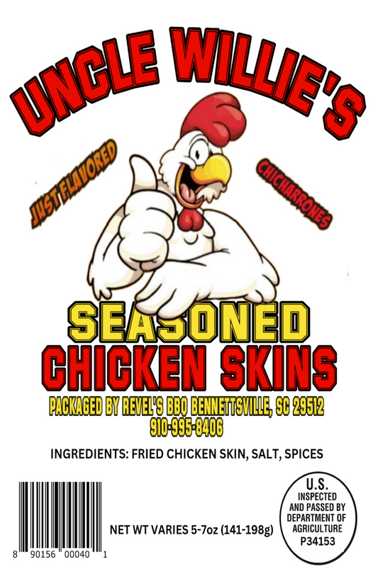 UNCLE WILLIE'S SEASONED CHICKEN SKINS ( Large 5oz.-7oz. Bag)